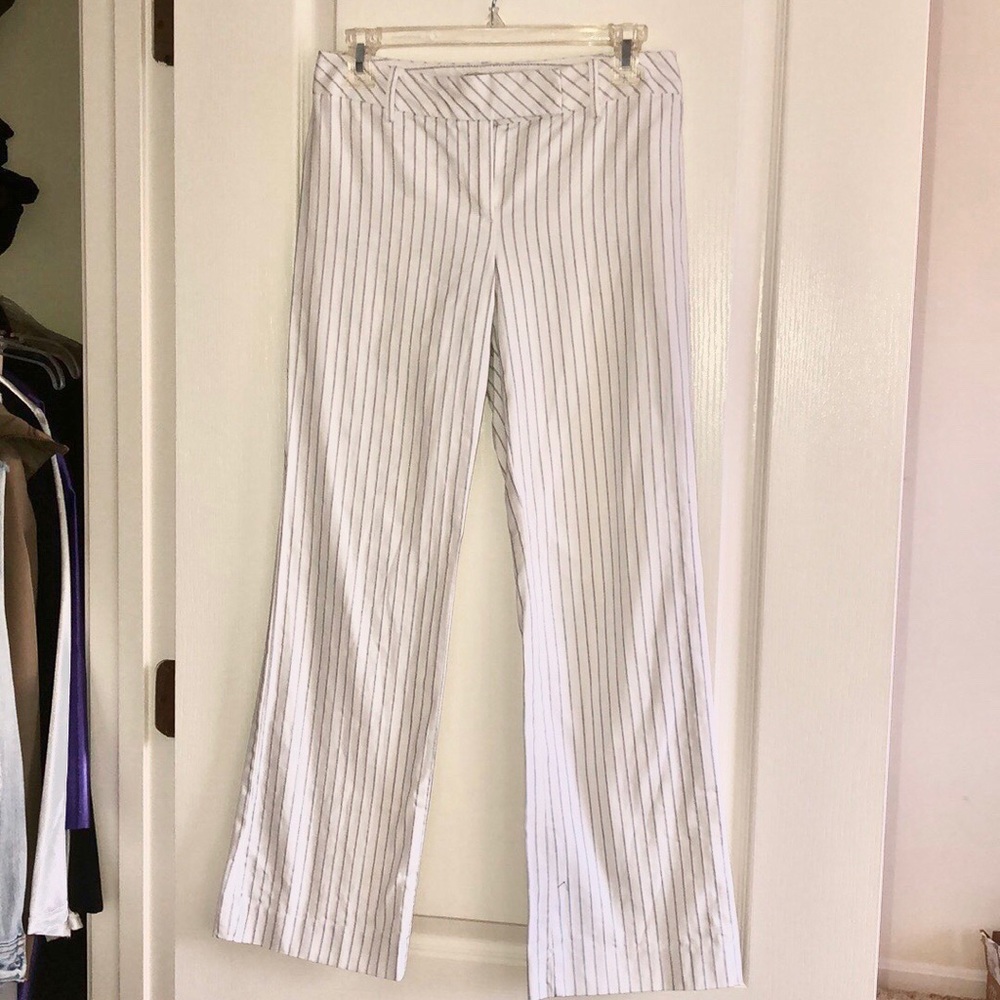 White and blue pin stripe work pants